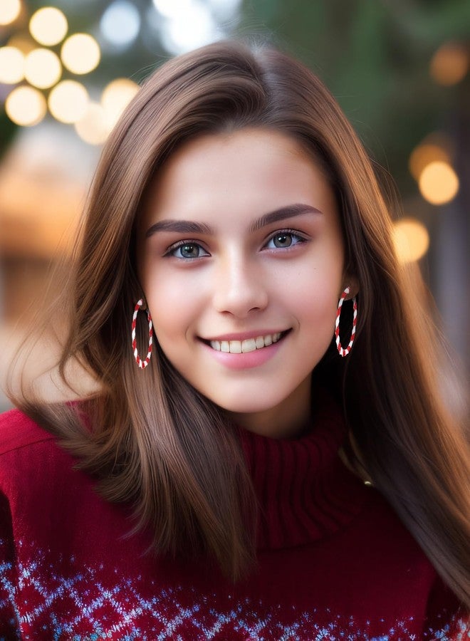 JSLOVFLO Big Candy Gold White Red Hoop Dangle Earrings for Women Twisted Wrapping Christmas Statement Charms Drop Dangling Open Hoops Lightweight Fashion Easter Festival Holiday Presents - Image 2